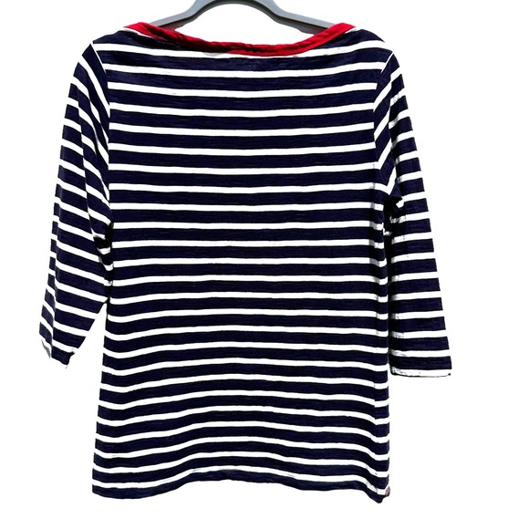 Hatley - Navy White Striped Boat Neck Shirt with Embroidered Red Anchor, SizeL - Picture 2 of 9
